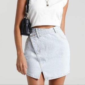 SHOWPO asymmetrical light denim mini skirt